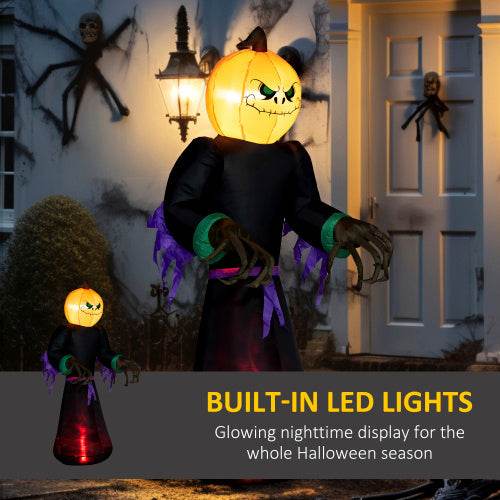 HOMCOM 7 Halloween Inflatable Outdoor Decoration Reaper Ghost Pumpkin, Blow Up LED Yard Decor For Garden, Lawn, Party, Holiday, Waterproo - www.Shopthatapp.com