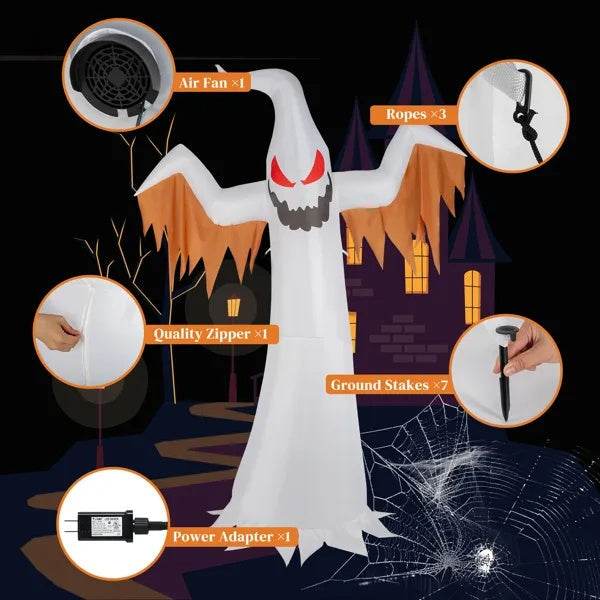 12ft 4pcs LED Lights Giant Scary Ghost Flames And Flashing Red Eyes Inflatable Halloween Decoration - www.Shopthatapp.com