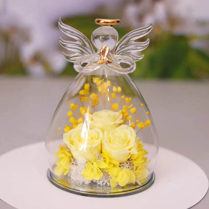 Eternal Flower Gift Box Angel Glass Cover Dried Rose Gift Box For Christmas New Year Valentine's Day Home Decor - www.Shopthatapp.com