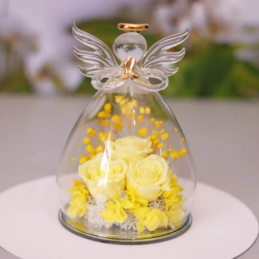 Eternal Flower Gift Box Angel Glass Cover Dried Rose Gift Box For Christmas New Year Valentine's Day Home Decor - www.Shopthatapp.com