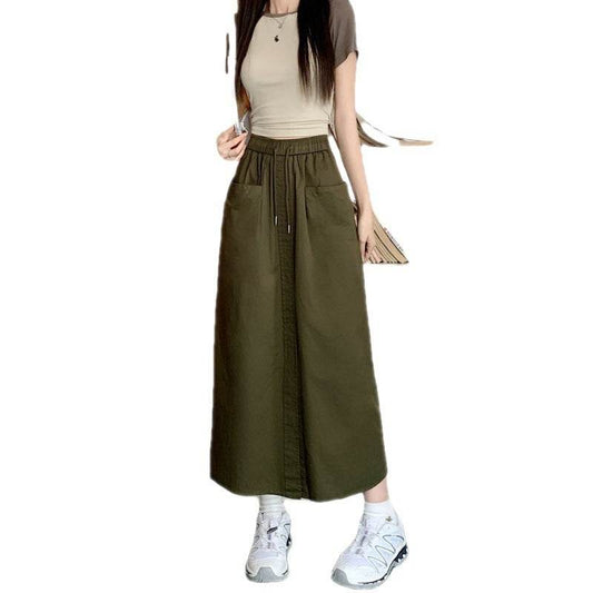 Women's front slit Washed Cotton Midi Cargo Skirt - www.Shopthatapp.com