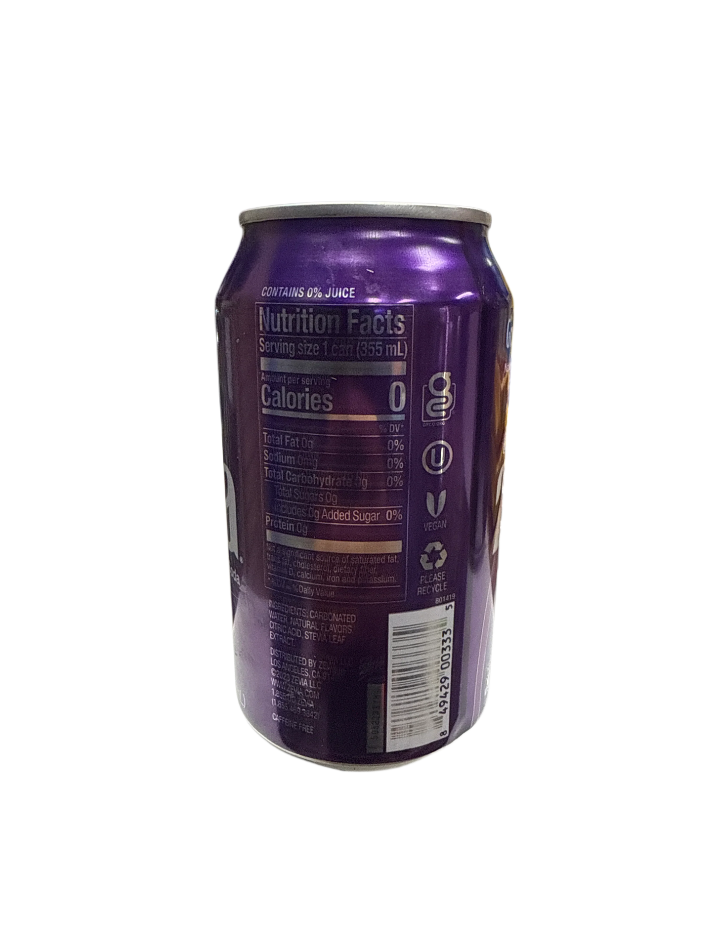 Zevia Zero Sugar Grape Flavoured Soda 355ML - Canadian Edition