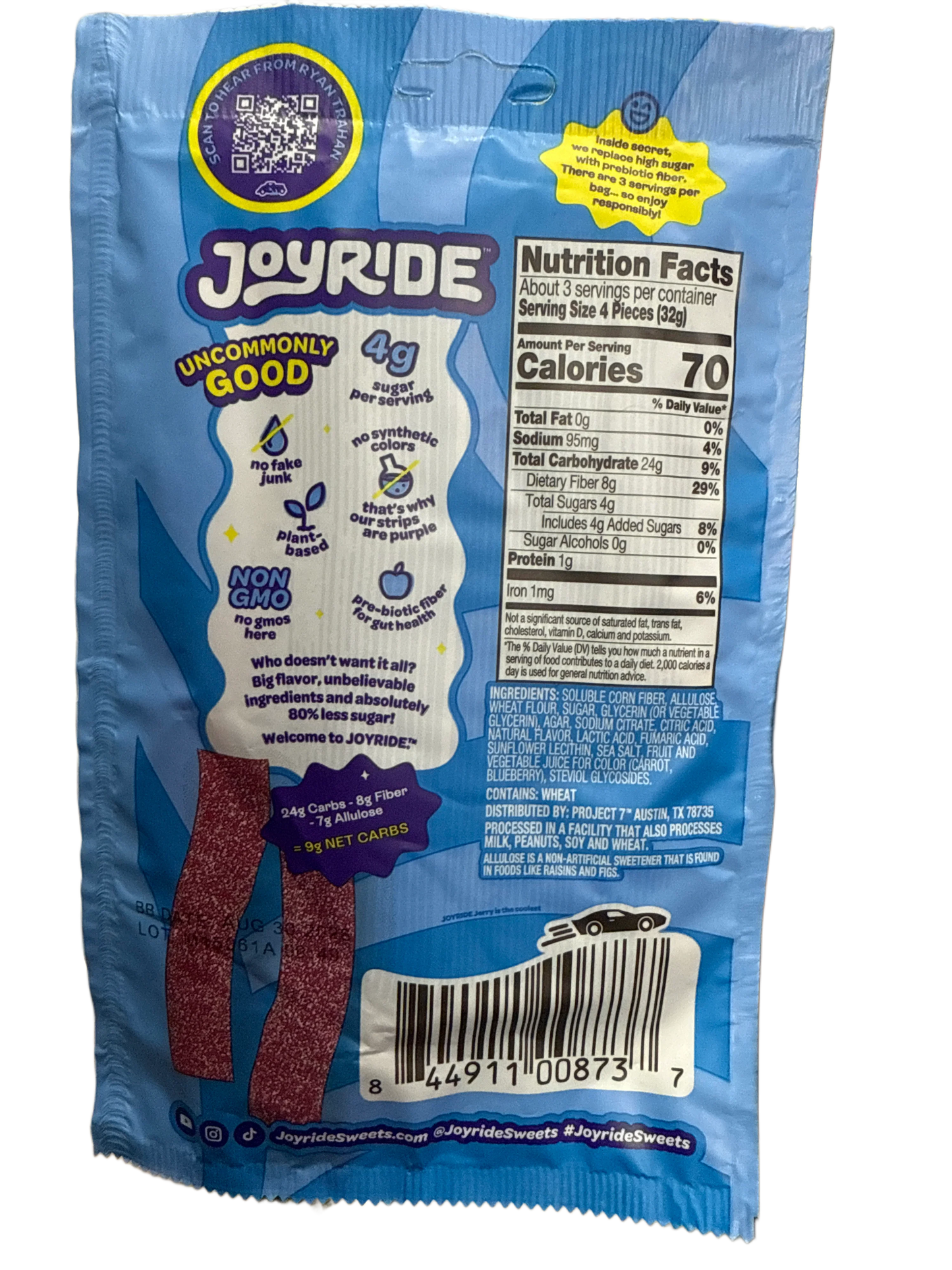 JOYRIDE UNCOMMON CANDY Sour Blue Raspberry Strips 3.5OZ - U.S Edition - www.Shopthatapp.com