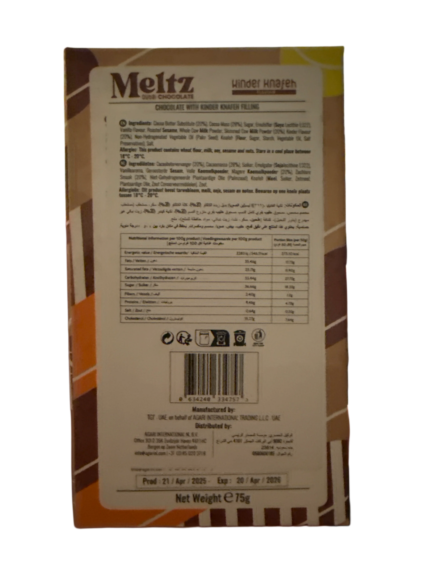 Meltz Dubai Chocolate Kinder Knafeh Flavour 75G - Dubai Edition - www.Shopthatapp.com