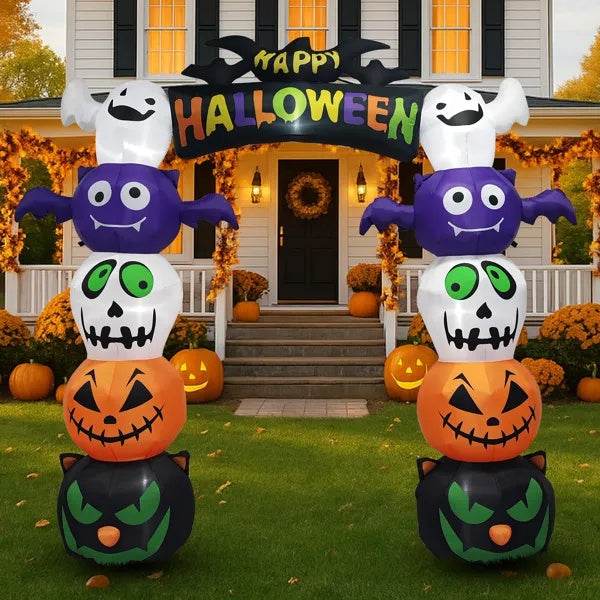 8.2 FT Cute Halloween Inflatables Pumpkin Archway Outdoor Decoration, Giant Blow Up Yard Arch Decorations With Built-in LED Lights For Holiday Party Front Yard Lawn Garden Decor - www.Shopthatapp.com