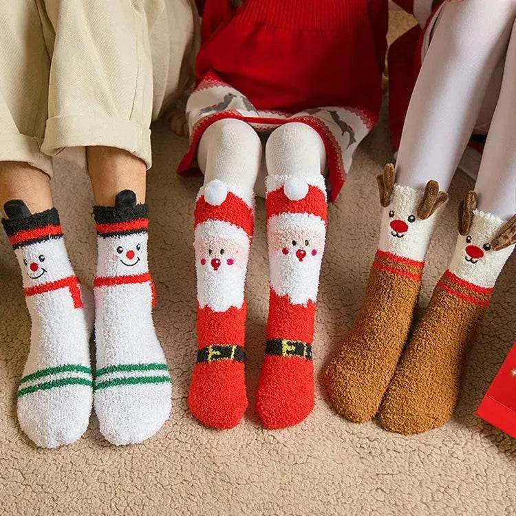 Child Christmas Socks Winter No-shedding Cute Elk Elk Santa Claus Snowman Sleeping Floor Coral Fleece Socks - www.Shopthatapp.com