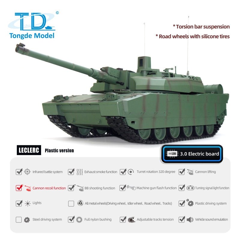 Tongde 1/16 RC Leclerc Tank – BB Shooting, Smoke, Recoil, 320° Turret - www.Shopthatapp.com