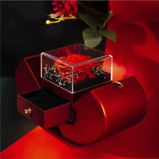 Fashion Jewelry Box Red Apple Christmas Gift Necklace Eternal Rose For Girl Mother's Day Valentine's Day Gifts With Artificial Flower Rose Flower Jewelry Box - www.Shopthatapp.com