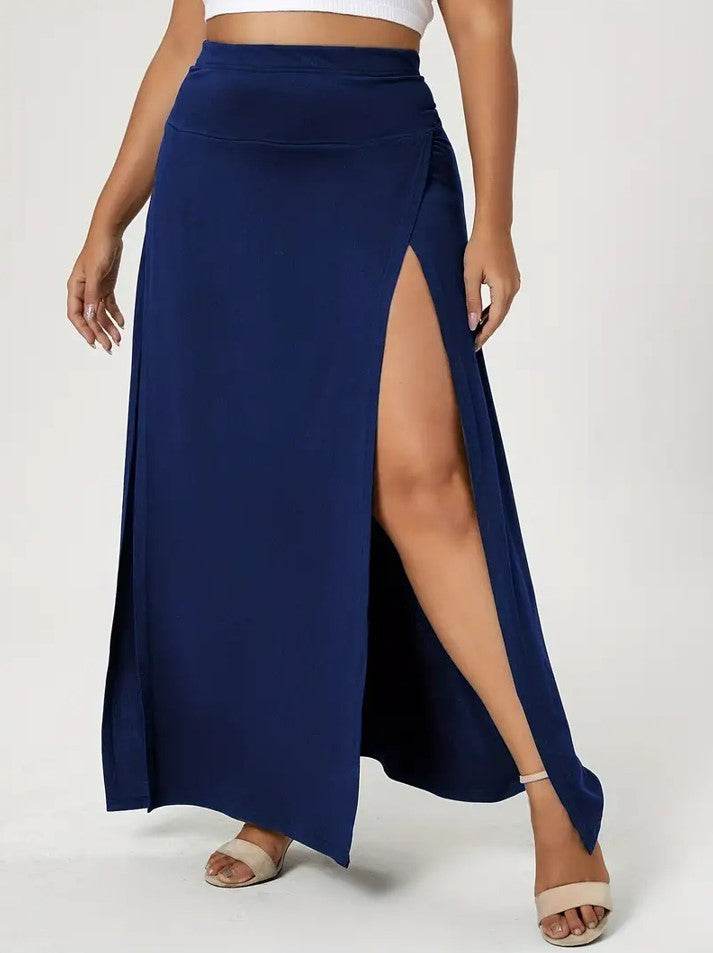 Women's High Waist Slit Solid Color Side Slit Maxi Skirt - www.Shopthatapp.com