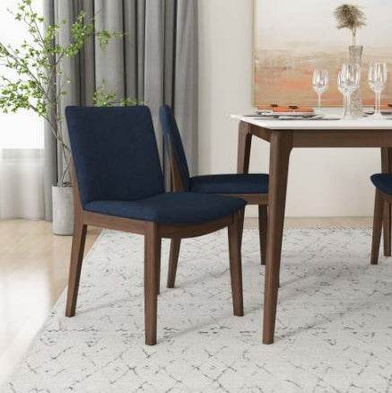 Laura Blue Linen Solid Wood Dining Chair Set Of 2 Mid-Century Modern Style - www.Shopthatapp.com
