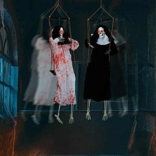 Outdoor Halloween Decorations 2 Packs Hanging Ghosts Decor With Lighted Up Eyes And Horror Scream, 3ft Scary Grim Reaper Swinging Ghost Flying For Yard Patio Lawn Garden - www.Shopthatapp.com