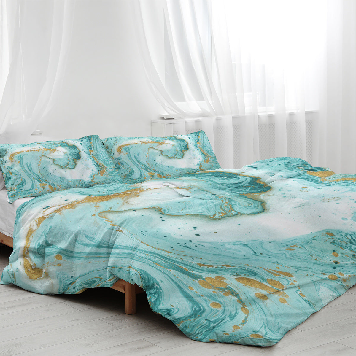 Chic Girly Marble Duvet Cover Mint Gold Glitter Turquoise Bedding Comforter Set Abstract Aqua Teel Blue Duvet Cover - www.Shopthatapp.com