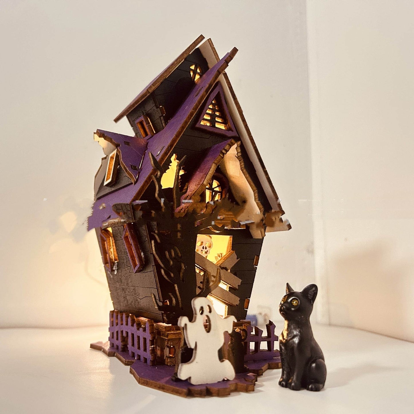 Halloween DIY Wooden Glowing Haunted House Table Decoration - www.Shopthatapp.com