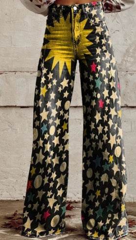 Galaxy Star 3D Digital Printed Women's Flared Imitation Jeans Pant - www.Shopthatapp.com