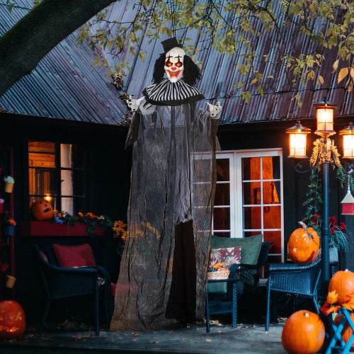 HOMCOM 6 Life Size Outdoor Halloween Decoration, Classic Black And White Striped Clown Animatronic, Sound And Motion Activated Animated Prop With Light Up Eyes Sounds - www.Shopthatapp.com