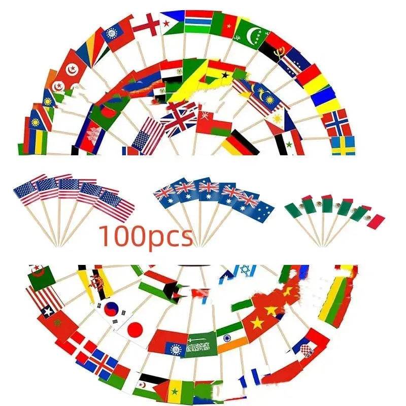 100 Countries Decorative Paper Toothpick Dessert steak Cake flag 🚩 - www.Shopthatapp.com
