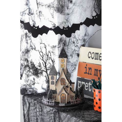 10x8.3x13.5 Cardboard Lighted Haunted House, Black Beige Tabletop Holiday Halloween Decor, Battery Powered - www.Shopthatapp.com #
