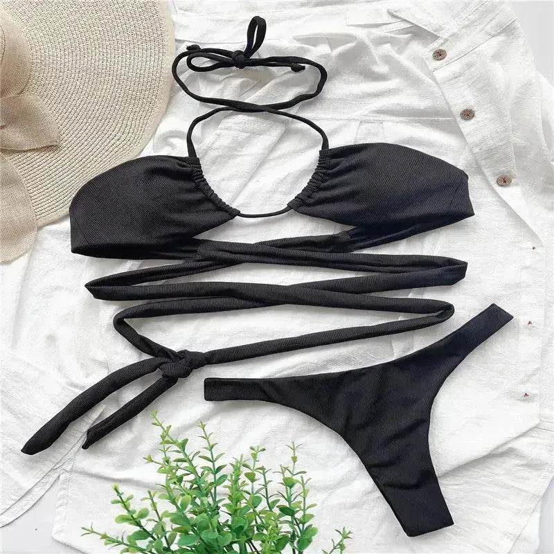 Solid Color Swimsuit Women Strappy Swimsuit Charming Bikini - www.Shopthatapp.com