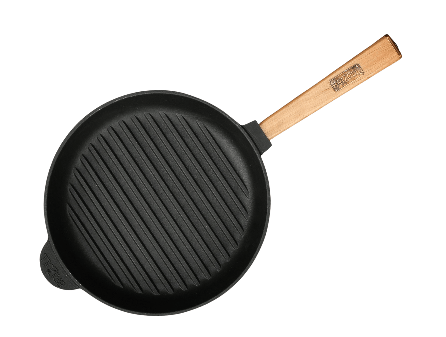 Poêle à griller en fonte de 28 cm avec manche en bois amovible, profondeur 5 cm