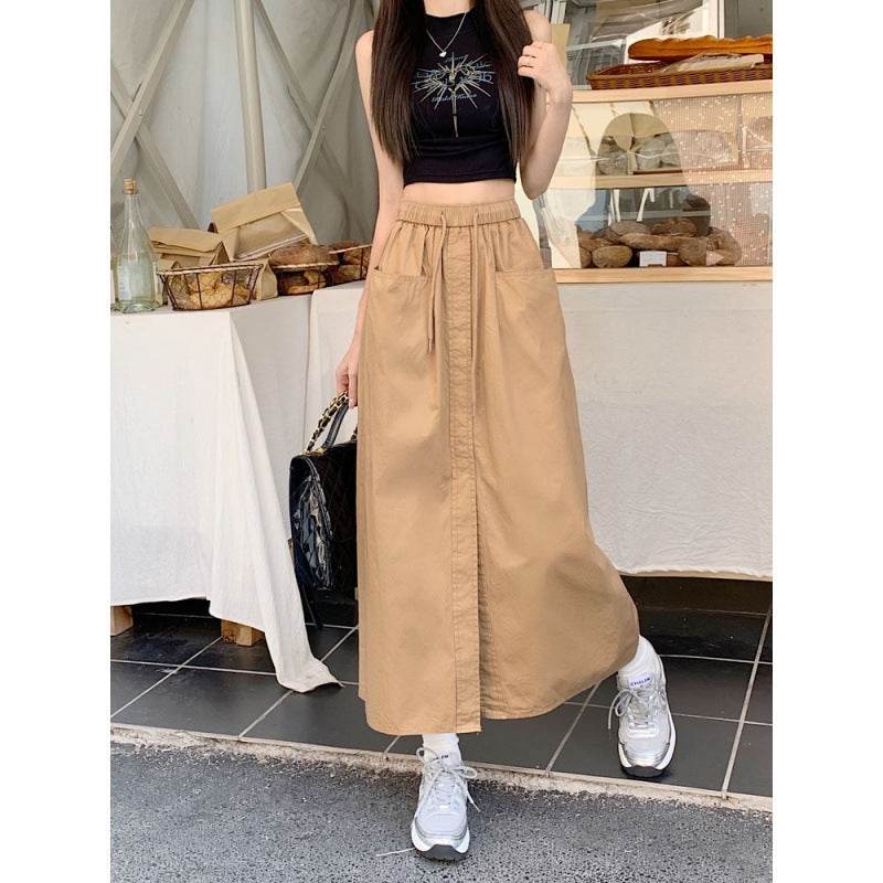 Women's front slit Washed Cotton Midi Cargo Skirt - www.Shopthatapp.com