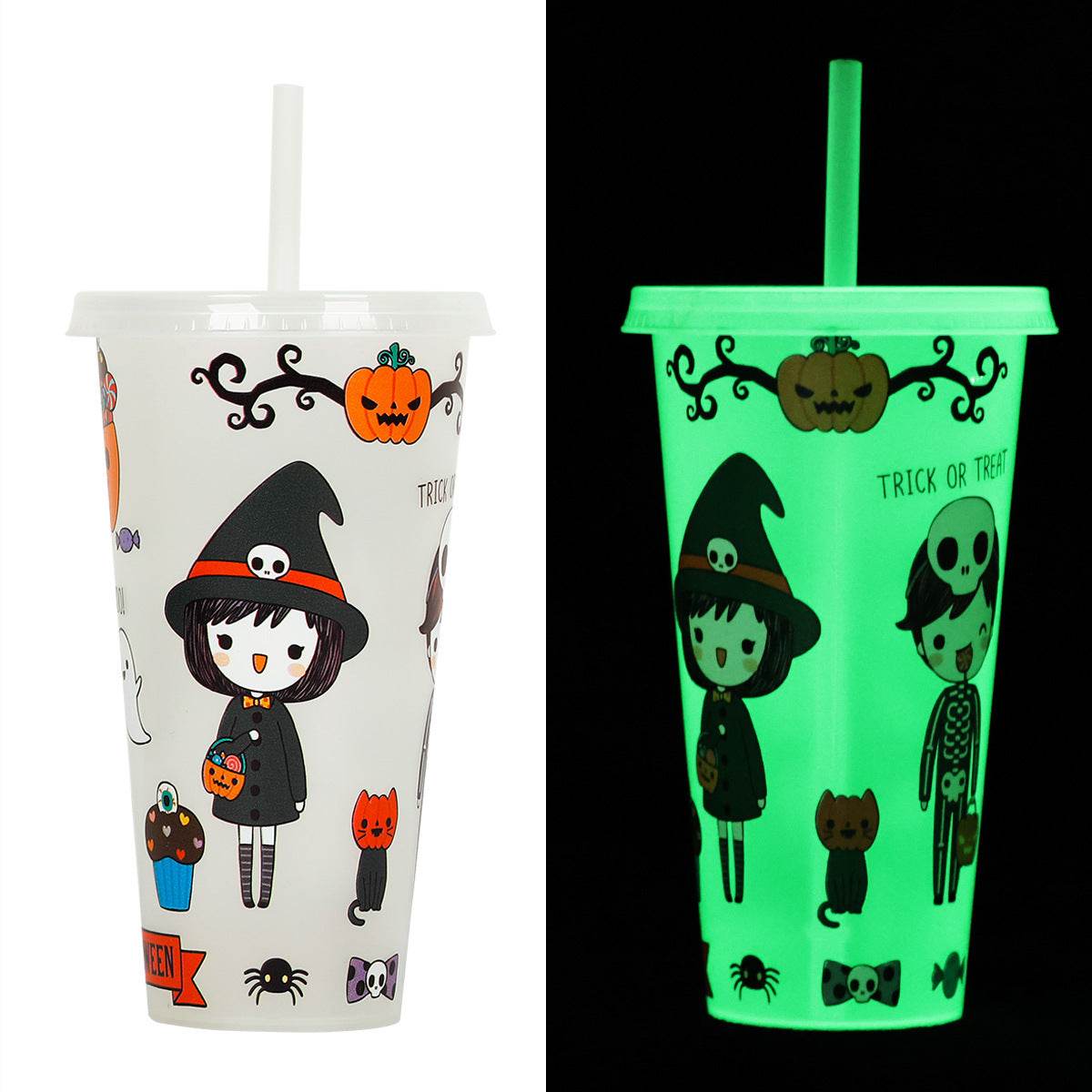 720ml Plastic Sippy Cup Halloween Luminous Straw Cup - www.Shopthatapp.com