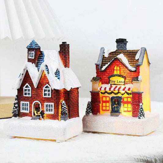 Christmas Decorations Resin Small House Luminous Ornaments - www.Shopthatapp.com