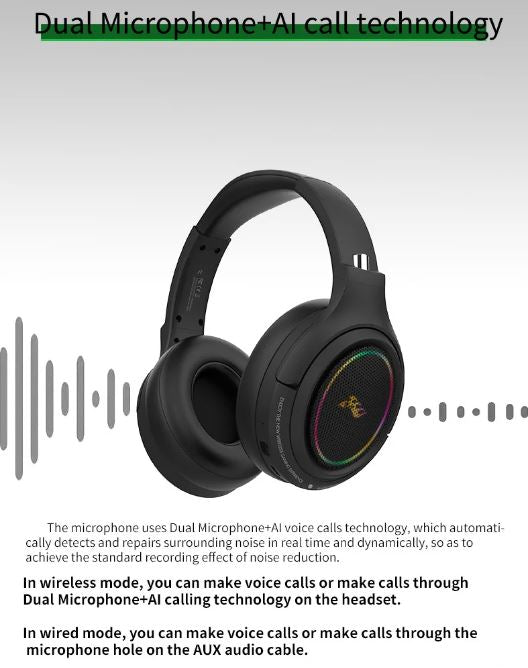 Casque sans fil Bluetooth à faible latence, casque de jeu LED RGB, microphone rose/noir