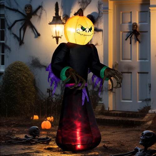 HOMCOM 7 Halloween Inflatable Outdoor Decoration Reaper Ghost Pumpkin, Blow Up LED Yard Decor For Garden, Lawn, Party, Holiday, Waterproo - www.Shopthatapp.com