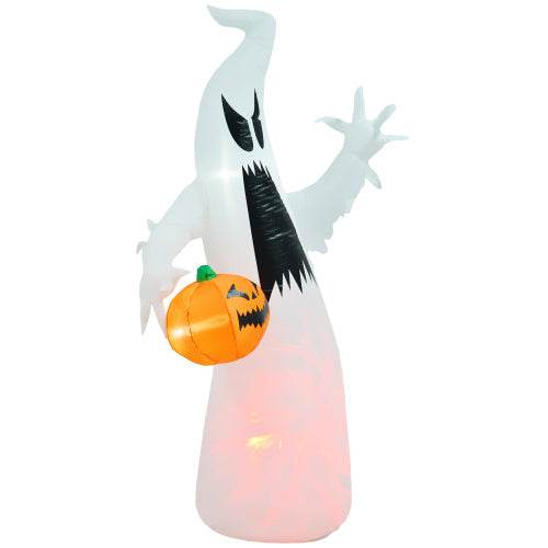 HOMCOM 5.9 Halloween Inflatable Outdoor Decoration Ghost With Pumpkin, Blow Up LED Yard Decor For Garden, Lawn, Party, Holiday, Waterproof - www.Shopthatapp.com