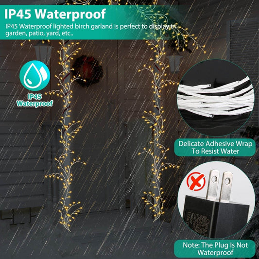 1Pc 7.87FT Lighted Birch Garland Lighted Twig Vine Lights 144LED Birch Garland With Lights String Light With Timer 8 Modes IP45 Waterproof For Christmas Fireplace Home Decoration - www.Shopthatapp.com