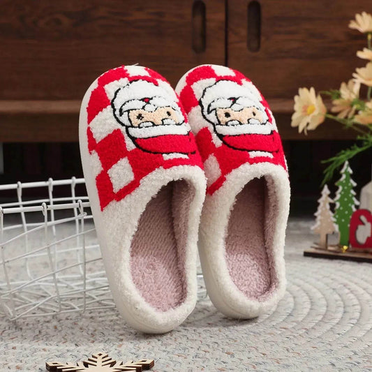 New Christmas Plaid Santa Claus Slippers Winter Indoor Non-slip Floor Bedroom Fuzzy House Shoes For Women Home Slipper - www.Shopthatapp.com
