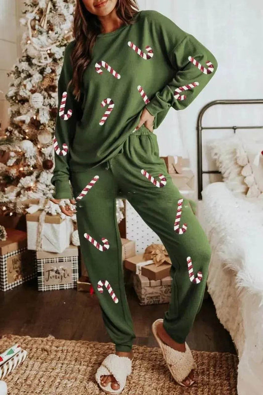 Women's Christmas sweatsuit Sequins Long Sleeve Pants Two-piece Set Fashion Casual Set - www.Shopthatapp.com