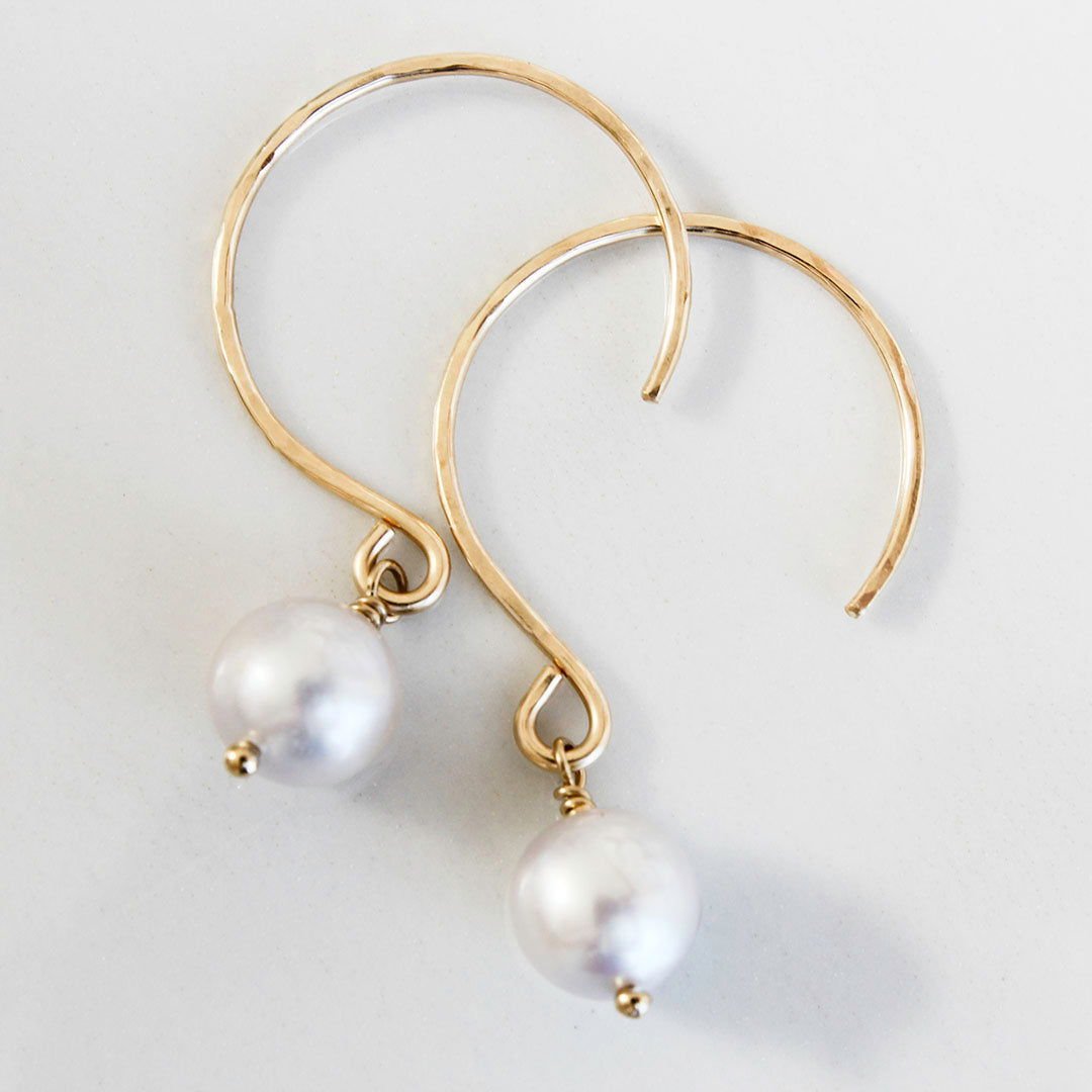 14K Gold Fill - LARGE Hammered Hoops with Freshwater Pearls - www.Shopthatapp.com