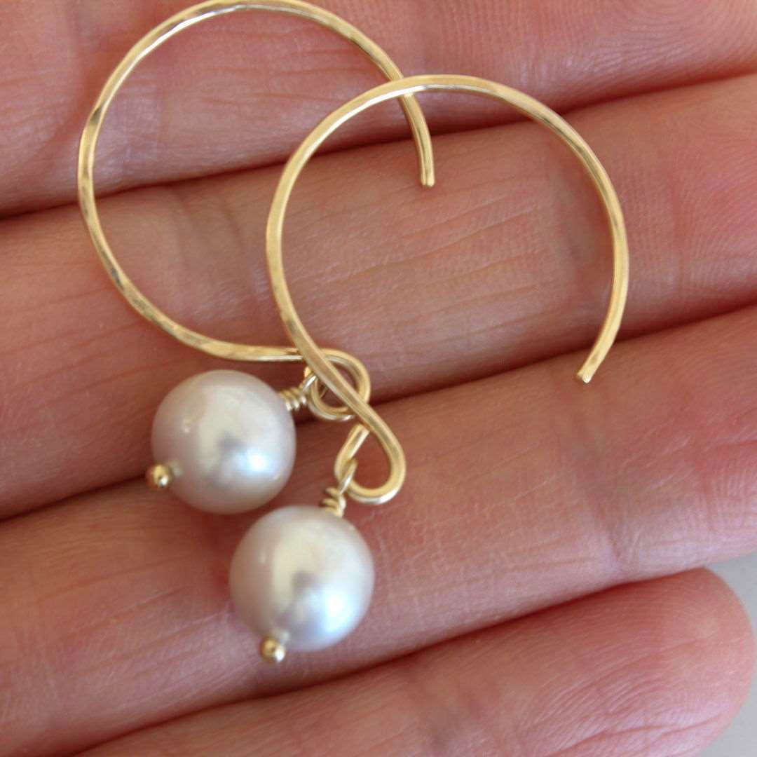 14K Gold Fill - LARGE Hammered Hoops with Freshwater Pearls - www.Shopthatapp.com