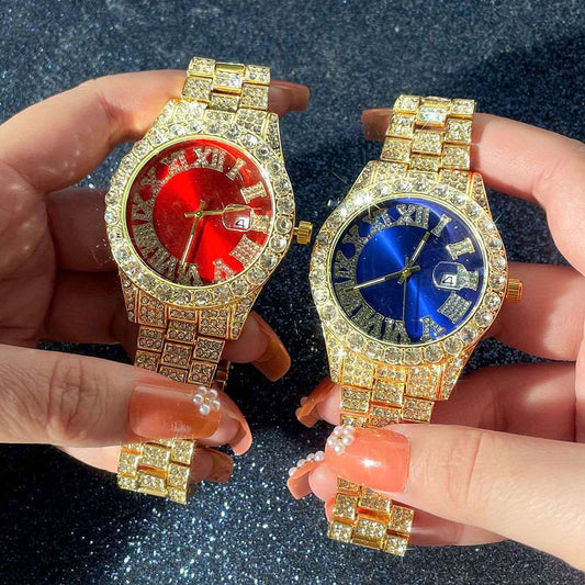 14MM Cuban Link Chain, Bracelet, Red Face Watch - Gold - www.Shopthatapp.com