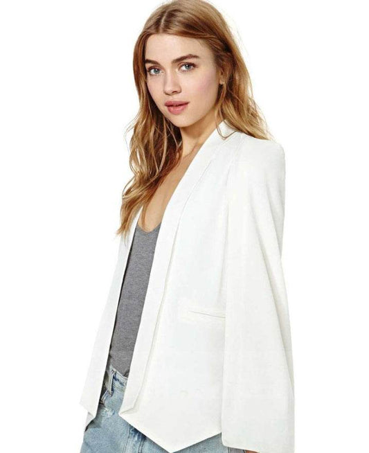 New Ladies Women Long Sleeve Lapel Cape Poncho Office Jacket Cloak Blazer Suit Coat KR2 - www.Shopthatapp.com