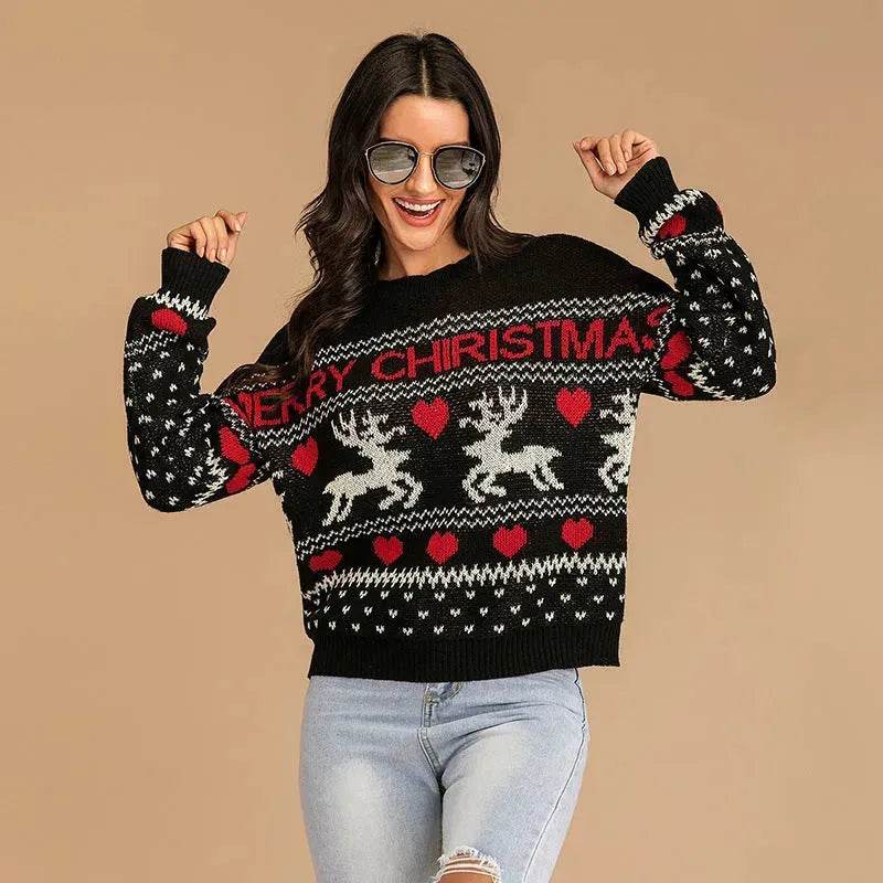 Christmas fawn Antics Reindeer Black pullover sweater - www.Shopthatapp.com