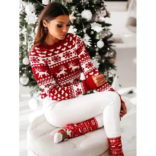 Christmas Elk Long Sleeve Knitted Sweater - www.Shopthatapp.com