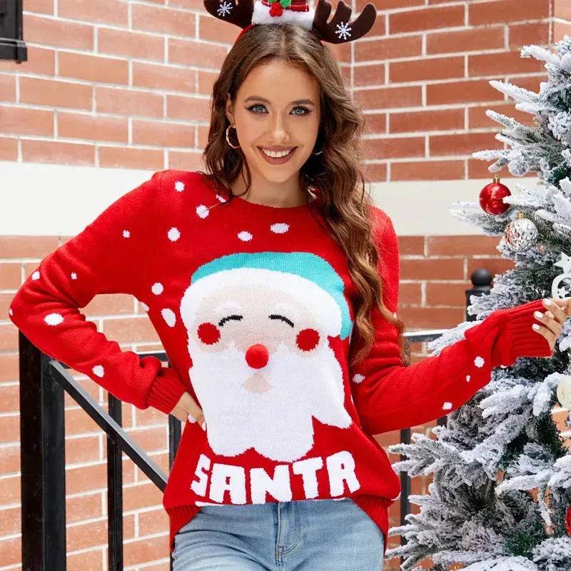 Women's Tops Santa Pullover Sweater Autumn And Winter Letter Embroidery Christmas Red Sweaters Long Sleeve Crew Neck Clothes - www.Shopthatapp.com