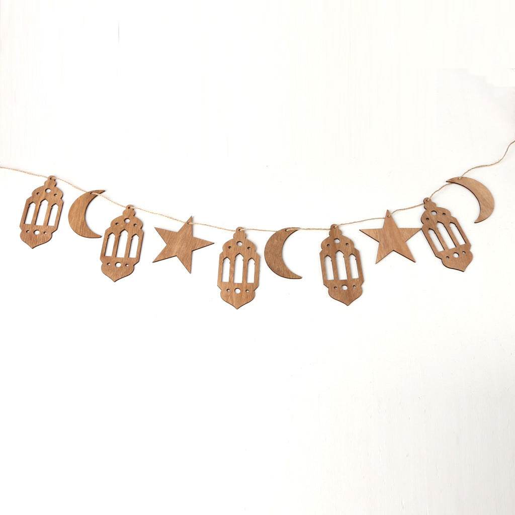 Wooden Crafts Hanging Pendants Eid Mubarak Home Ramadan Decorations - www.Shopthatapp.com