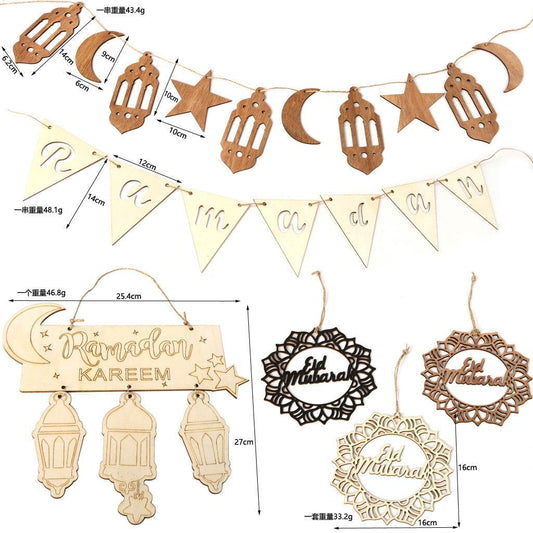 Wooden Crafts Hanging Pendants Eid Mubarak Home Ramadan Decorations - www.Shopthatapp.com