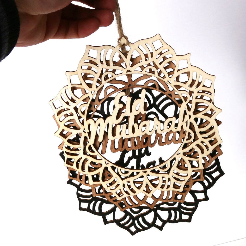 Wooden Crafts Hanging Pendants Eid Mubarak Home Ramadan Decorations - www.Shopthatapp.com