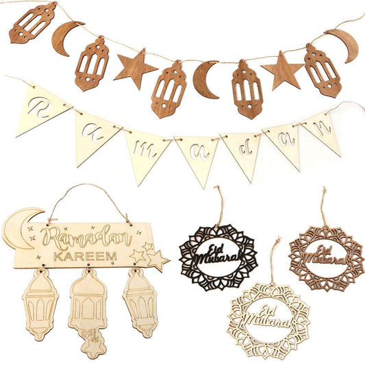 Wooden Crafts Hanging Pendants Eid Mubarak Home Ramadan Decorations - www.Shopthatapp.com