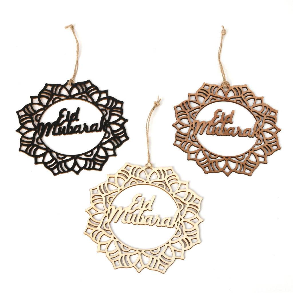 Wooden Crafts Hanging Pendants Eid Mubarak Home Ramadan Decorations - www.Shopthatapp.com