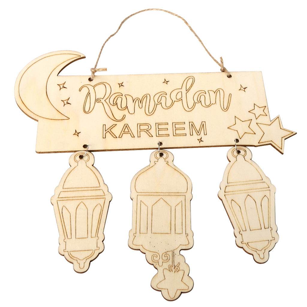Wooden Crafts Hanging Pendants Eid Mubarak Home Ramadan Decorations - www.Shopthatapp.com