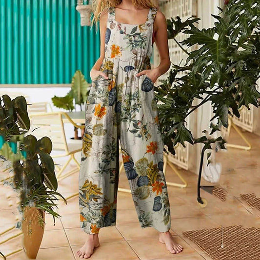 Casual Summer Cotton Floral Sleeveless loose Jumpsuit - www.Shopthatapp.com