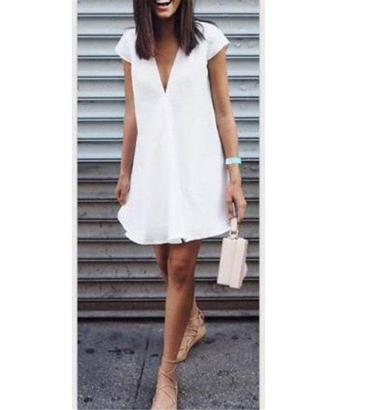 Women Casual summer day dresses V Neck summer mini dress - www.Shopthatapp.com