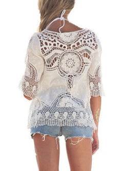 Jastie Bohemian Hollow Out Beach Cover Up Blouse Beach Shirt Women Crochet Lace Top Blusas mujer de moda Summer Tops - www.Shopthatapp.com
