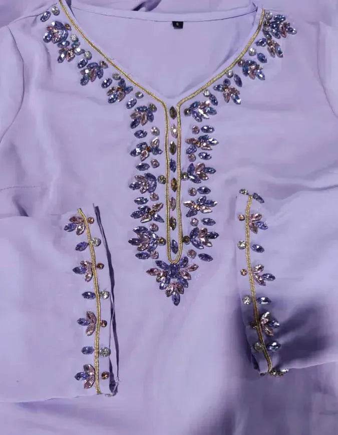Casual Light Purple Heavy Industry Rhinestone Phnom Penh Robe Middle East Turkey Dress - www.Shopthatapp.com