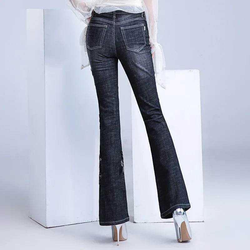 Women's Embroidered Bootcut High Waist Slim Fit Flared Jeans Trouser pant - www.Shopthatapp.com